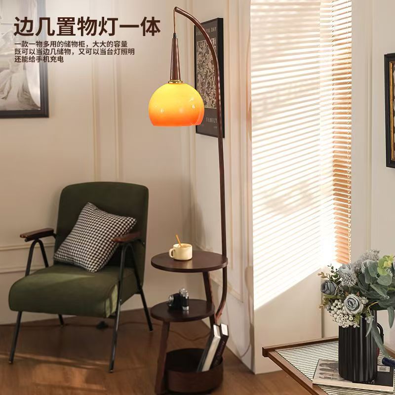 Medieval style living room grapefruit floor lamp next to the sofa living room bedroom bedside table storage all-in-one atmosphere vertical floor lamp