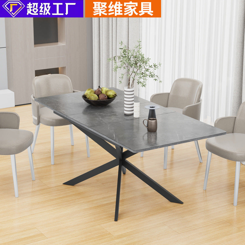 Factory direct rock slab dining table - nordic style casual rectangular dining table - carbon steel long table - modern minimalist dining table for small spaces
