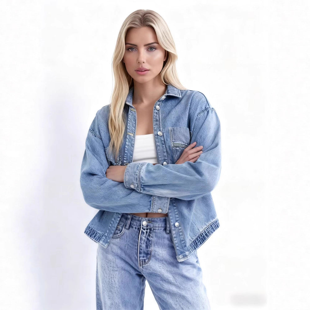 Fashion cross-border foreign trade  new style washed retro loosecasual early autumn new style slit denim shirt