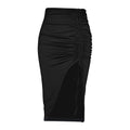 european and american cross-border women's fashion  sexy hot girl design side slit pleated drawstring bodycon midi skirt