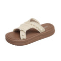 Thick sole denim pearl cross strap slippers women's summernew arrivalniche style design fashioneasiest for matchoutwear women's one-line slippers