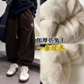 youthwinternew arrivalfleece-linedthickened shrinkable sweatpants thickened imitation rabbit fur one-piece winter kids pants
