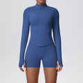 New cross-border seamless solid color high-elastic breathable zipper sports set - running, fitness, and yoga two-piece outfit