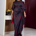 New african batwing sleeve crew neck dress - loose fit printed drawstring waist slimming maxi dress bubudress