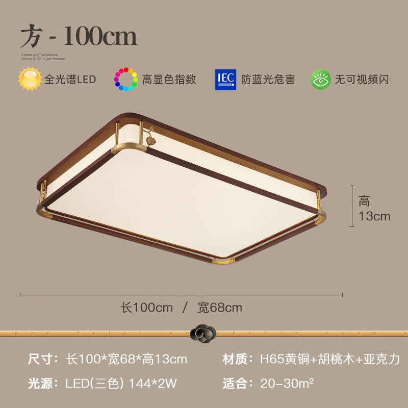 Chinese living room light ceiling light solid wood book master bedroom light LED rectangular walnut room dining room lighting