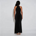C7706 cross-border   fashion women's sexy off-shoulder rhinestone beaded slit dress