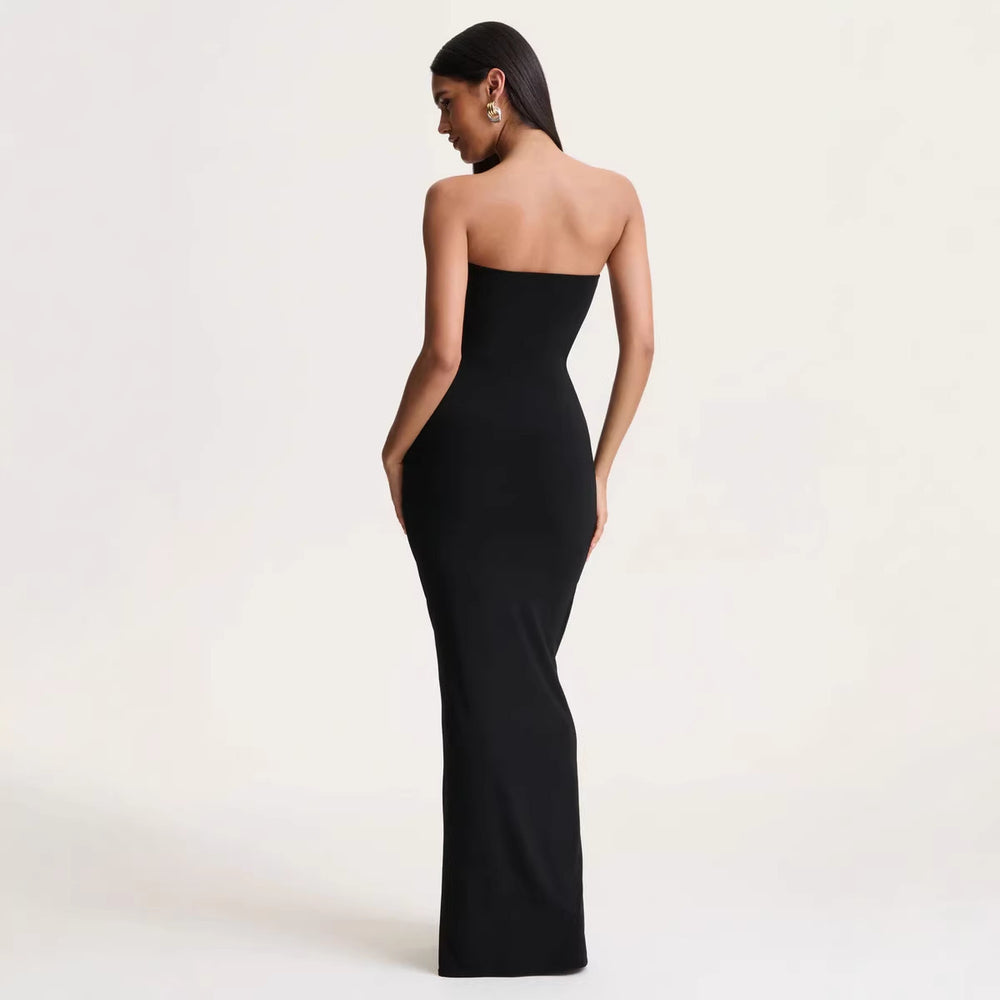 European and american women's clothing  spring new sleeveless ruched waist tie-up dress elegant slim-fit bandeau evening gown
