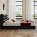 Source factory cream style leather bed small apartment master bedroom double bed with thin bedside black storage leather bed