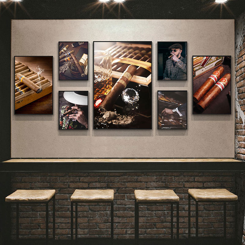 Cigar bar hanging painting American bar high-end club nightclub box wall decoration painting whiskey tobacco and alcohol shop mural