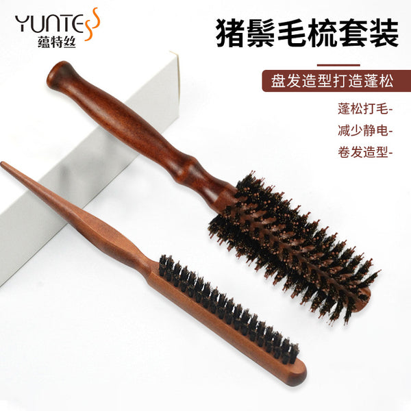 Bristles Hair Set Comb Female Narrow Tooth Roller Comb Fluffy High Cranial Top Three Rows Hairy Long Handle Makeup Styling Comb