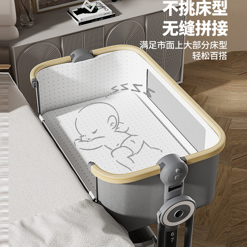 Aluminum alloy baby crib convertible to big bed, multifunctional portable folding children's bed, newborn baby bed with changing table