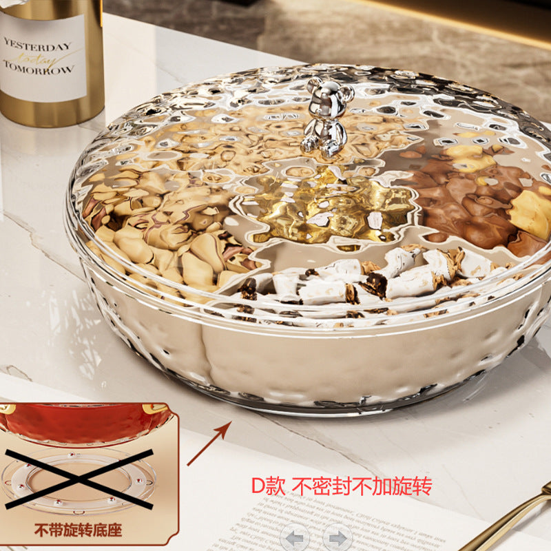 New candy tray with lid household living room coffee table rotating candy box snack fruit tray divided dried fruit storage box
