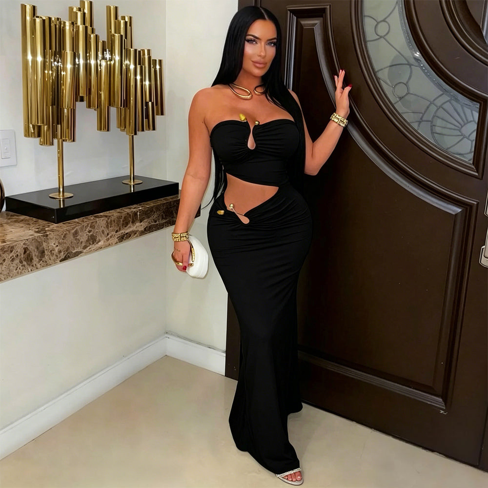 C7696 cross-border   fashion women's sexy bandeau backless bodycon dress