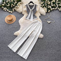 Korean style commute v-neck tank top & wide leg pants two-piece set - women's summer slimming, figure-flattering, high-end fashion outfit