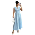 Women's summer new fashion elegant solid color textured fabric ruched waist sleeveless a-line maxi dress
