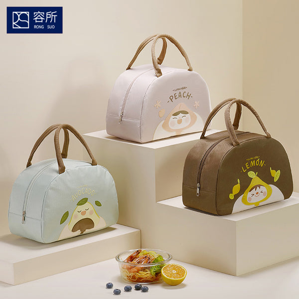Rongsuo Thickened Bento Bag Cute Cartoon Large Capacity Portable Insulation Bag Portable Lunch Bag Oxford Cloth Lunch Box Bag