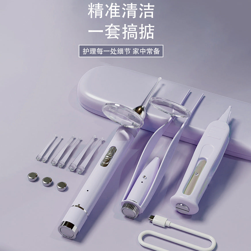 Rechargeable children's luminous ear scoop, baby ear scoop with light, ear tweezers, nose clip, ear picking tool, portable