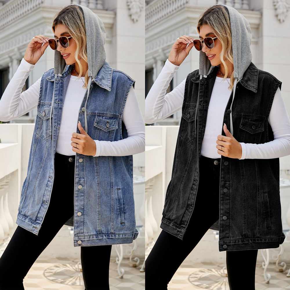 Ebay fashion cross-border  new arrivalretro denim vest outwear hooded detachable loosecasual women's trendy