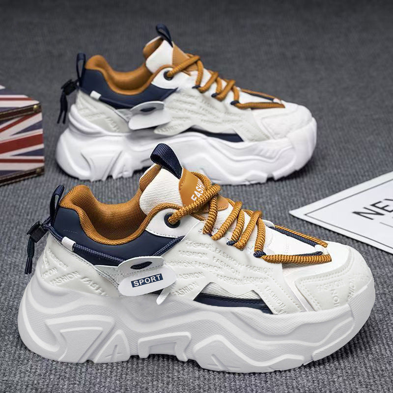 Popular men's shoes summernew arrival breathable sports casual running thick soleeasiest for matchwhite daddy trendy shoes
