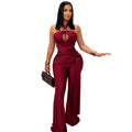 C7570 cross-border   fashion women's solid color elegant halter wide leg sleeveless jumpsuit