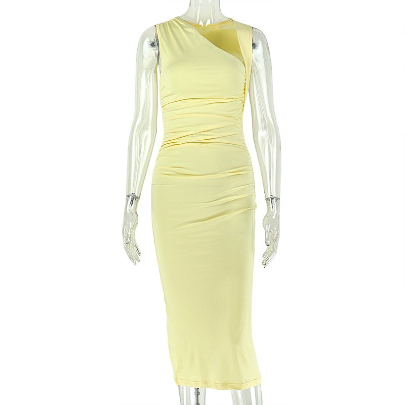 Fashion styleexportelegant outing socialite women's clothing hiking trendy hip skirt oblique collar sleeveless waist evening dress