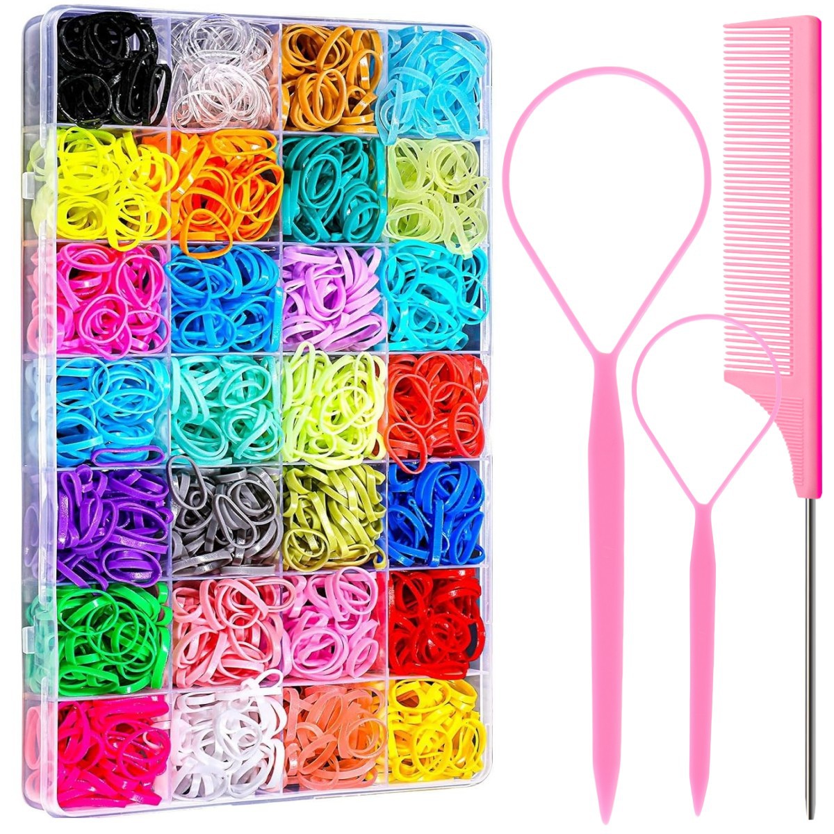 Cross-border special for children's rubber bands, colored hair ropes, 24/28/32-color boxed head ropes, hair pulling needles, pointed tail combs