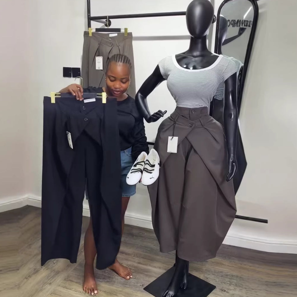 European and american cross-border women's fashion:  summer new arrivals - high-waisted, slimming, wide-leg casual pants with a designer drape and suit pant style