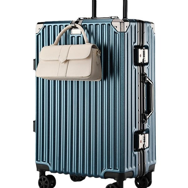 One piece of aluminum frame trolley case, universal wheel suitcase, female 24-inch scratch-proof charging password case, boarding case, leather case.