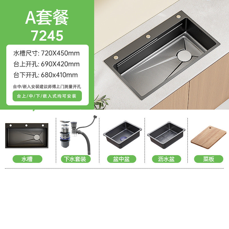 Nano gun gray sink large single slot kitchen 304 stainless steel handmade vegetable basin sink undercounter basin for home