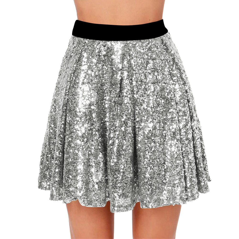 new european and american style sparkly high-waisted slimming pleated skirt with sequins and elastic waistband for women - perfect for cross-border e-commerce on  and