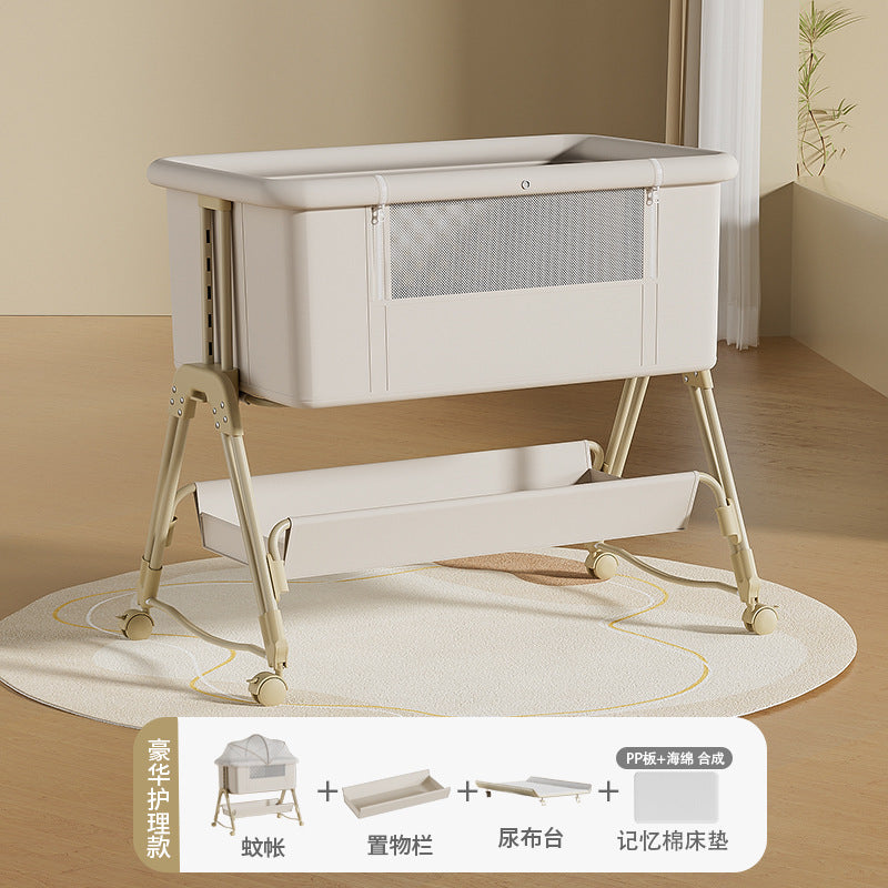 Baby crib: portable, foldable, multi-functional, adjustable height, seamless splicing, newborn-sized bassinet