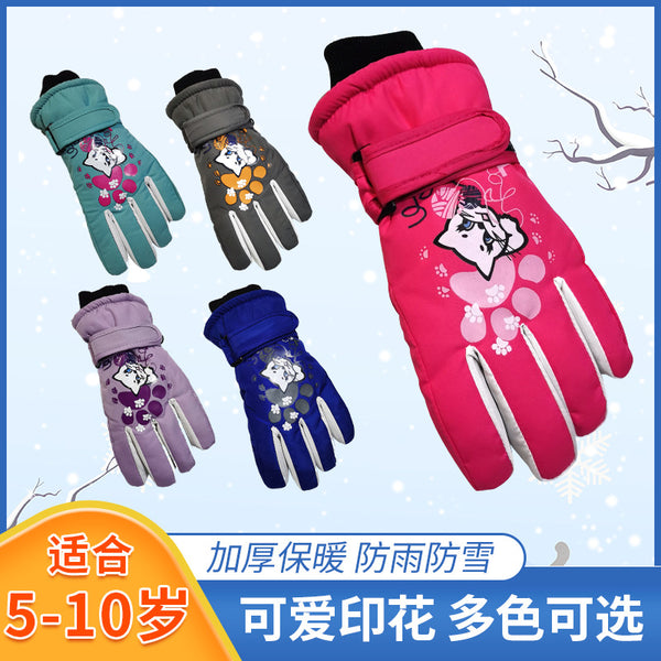 Winter outdoor children's ski gloves men and women 5-10 years old cartoon Christmas windproof waterproof warm riding gloves