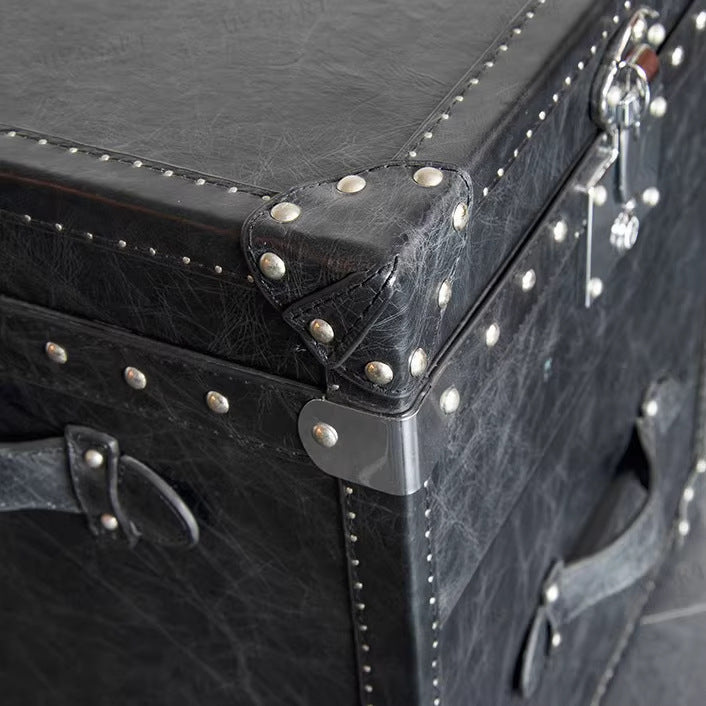 Medieval style leather box cabinet american retro sofa side cabinet creative living room box storage cabinet cigar bar side table