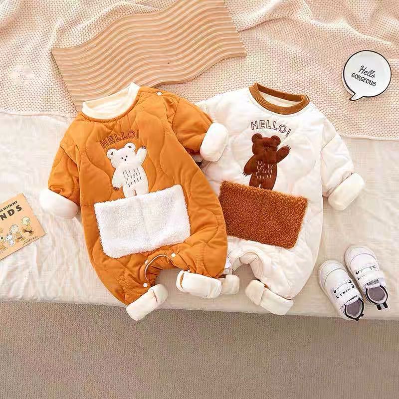 Newborn baby autumn/winter quilted romper, long-sleeved outfit for baby boys and girls, winter pullover crawling suit, onesie