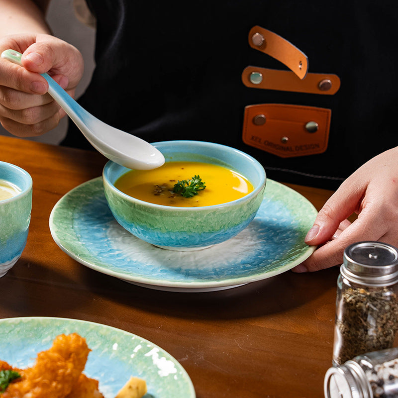 Japanese retro kiln-change exquisite afternoon tea solo serving stylish plating restaurant hotel high-value bowl, plate, and dish set