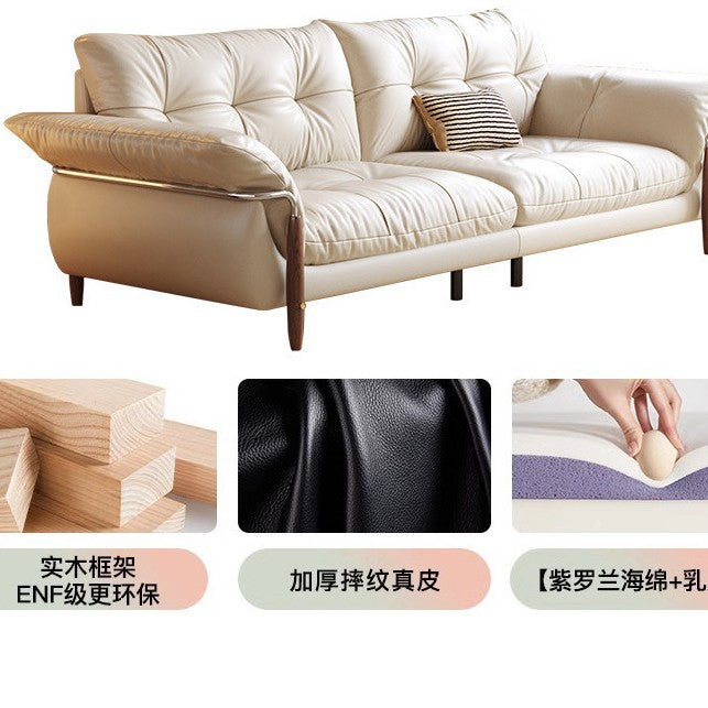 Oil wax leather sofa living room for homecasualchinoiserie italian normcore small apartment straight row sofa first layer cowhide cream