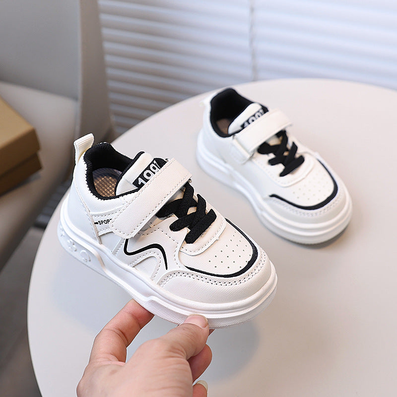 spring new children's leather panel shoes, boys' sneakers, korean style soft sole girls' white shoes, ages 1-6