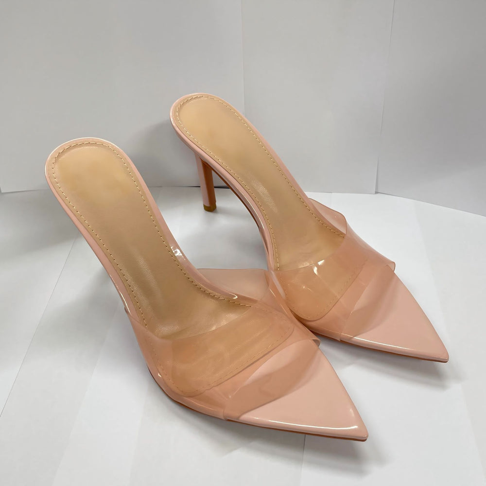 Wo huizhou european and american women's shoes transparent one-line high heels stiletto pointed toe not tired feet easiest for match summer slippers outwear