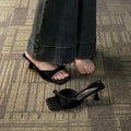 French square toe small sandals thin heel high heels women 2025 summer new arrival bows one-line slippers half slippers