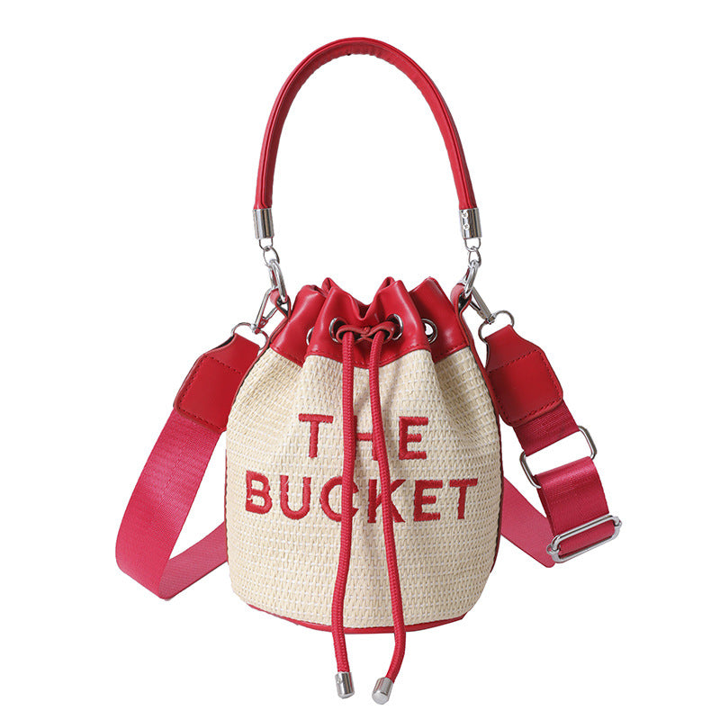 Woven handbag small bag women's new straw bucket bag summer popular niche style shoulder crossbody bag cylinder