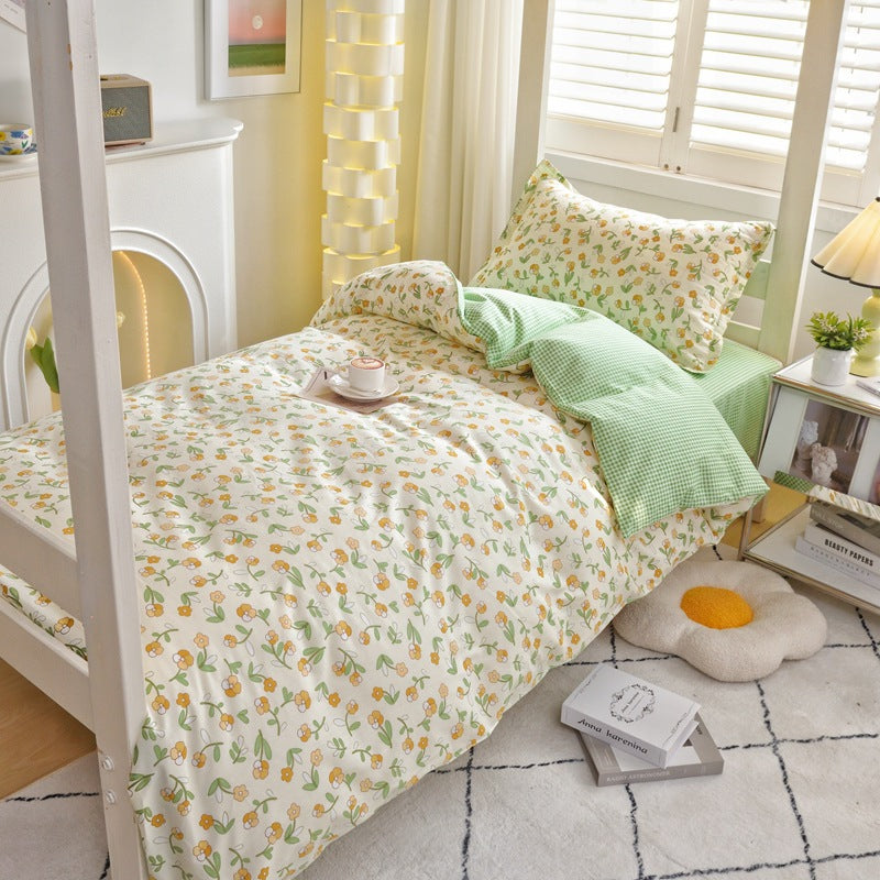 Student dormitory quilt cover three-piece bed sheet pure cotton single bed children's bed quilt cover simple four-season universal 3