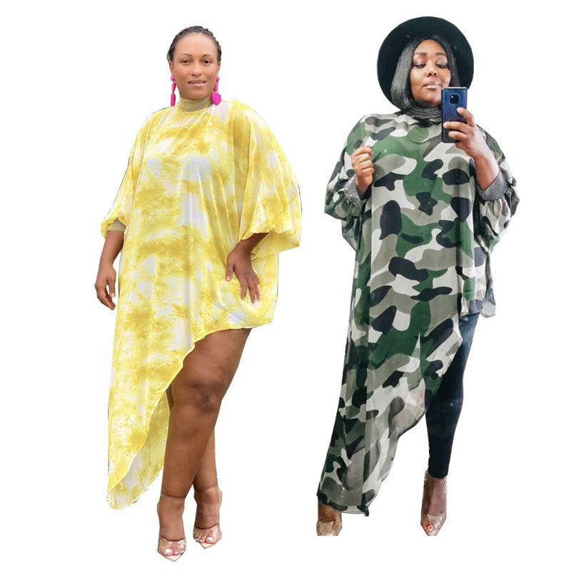 supply digital printing looseplus sizefashionsummer cool women's clothing asymmetricaltopsdress special price