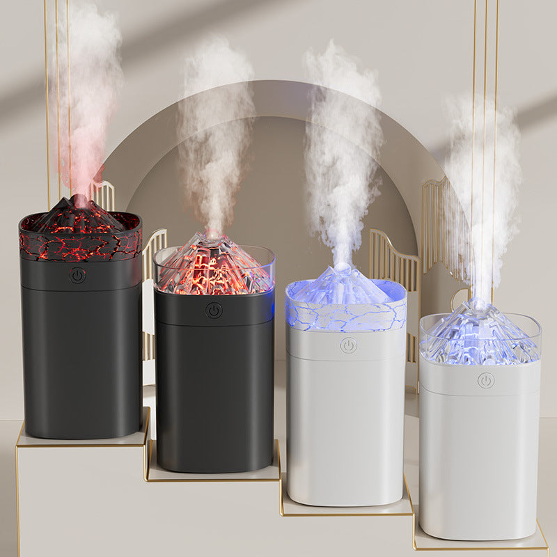 new volcano rainbow flame aroma diffuser, mini home humidifier with ambient light, usb desktop humidifier
