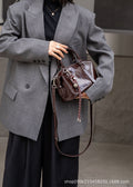 2024 fall/winter new women's bag: oil wax leather boston pillow bag - vintage, casual, versatile handbag & crossbody bag