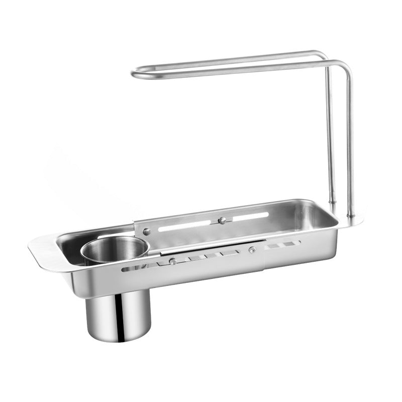 Sink Telescopic Drain Rack Stainless Steel Kitchen Sink Side Shelf Drying Rack Dishcloth Sponge Storage Basket