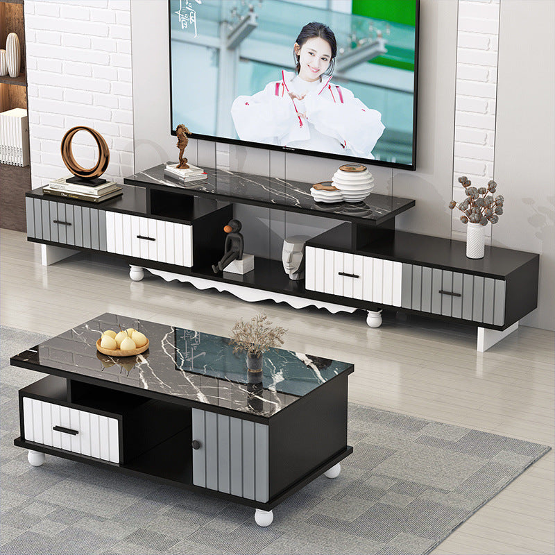 Tempered glass extendable tv stand & coffee table set - minimalist modern european style for small apartments - home living room tv cabinet