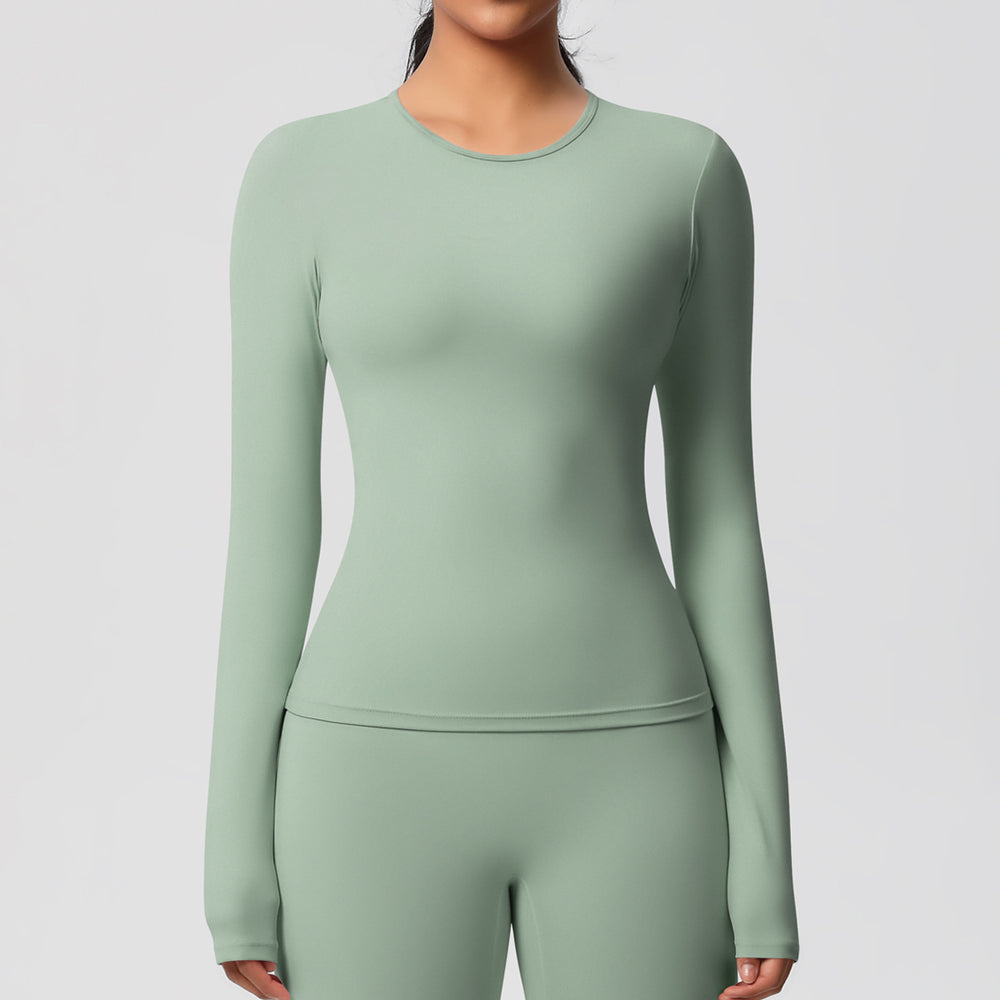 New arrival in stock cross-border double-sided brushed solid color longline training sports long sleeve t-shirt running fitness yoga top for women