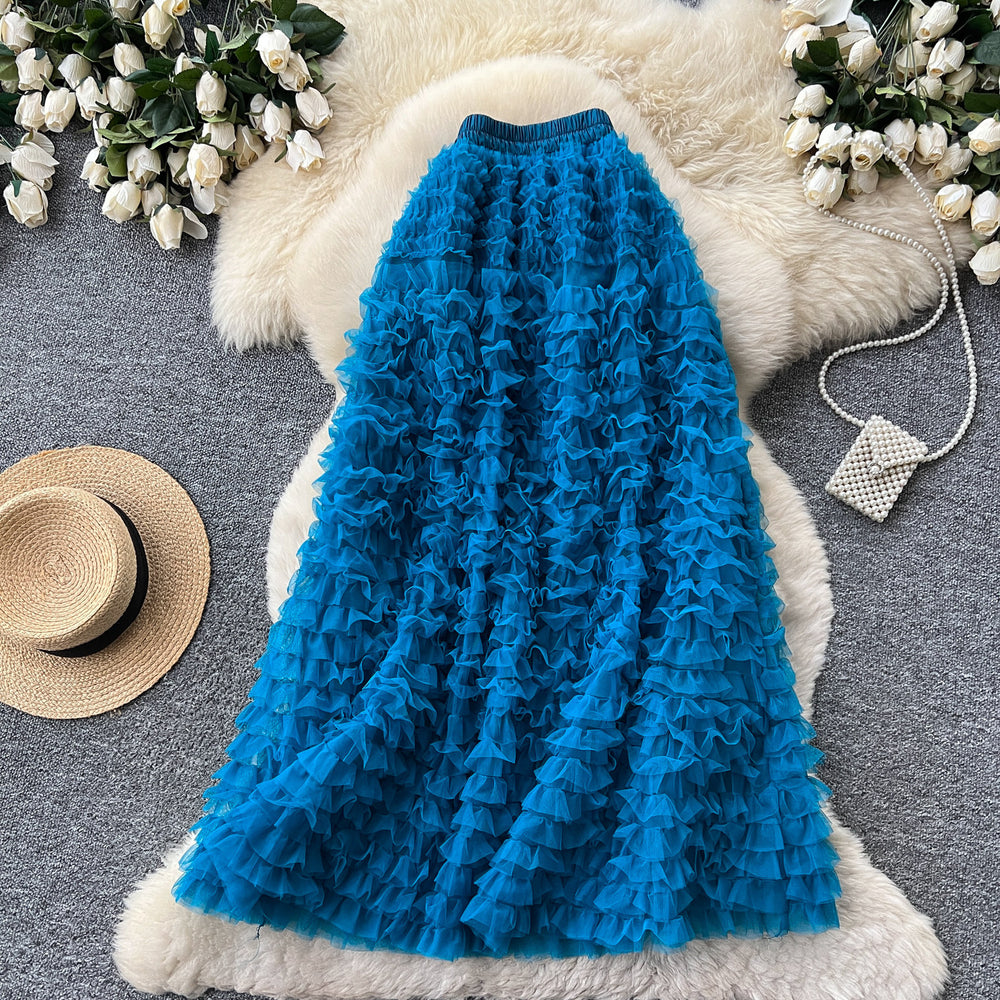 K-style high waist a-line sweet skirt women's multi-layer cake skirt slimming look tutu skirt work clothingsweet mid-length skirt