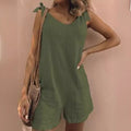 summer   hot-selling solid color cotton linen patch pocket fashion jumpsuit