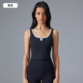 Fitness yoga outfit set with padded bra, beautiful back sports tank top, high-waisted butt-lifting tight yoga shorts set for women
